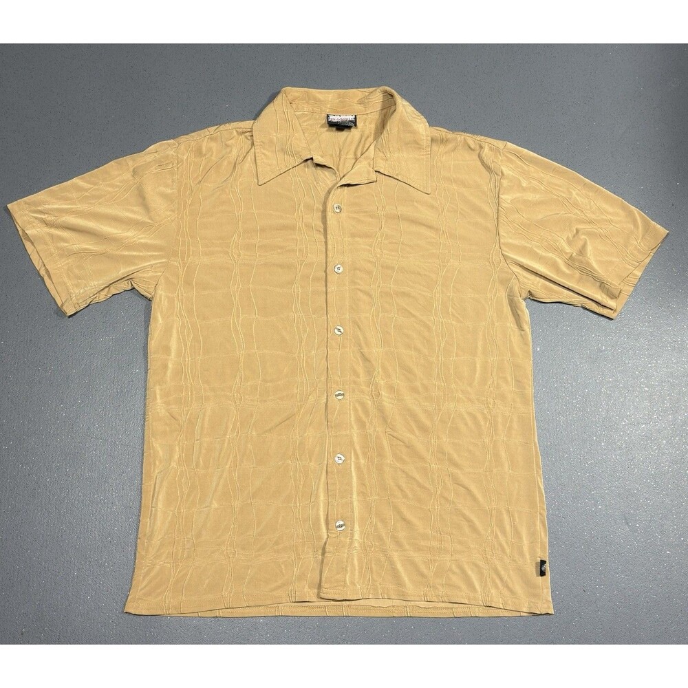Vintage Y2K Epidemic Shirt Mens Large Tan Textured Short Sleeve Button Up USA